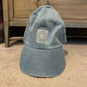 God Is Dope “Box Logo” Cap - Denim & White